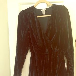 Forest green, velveteen V neck dress